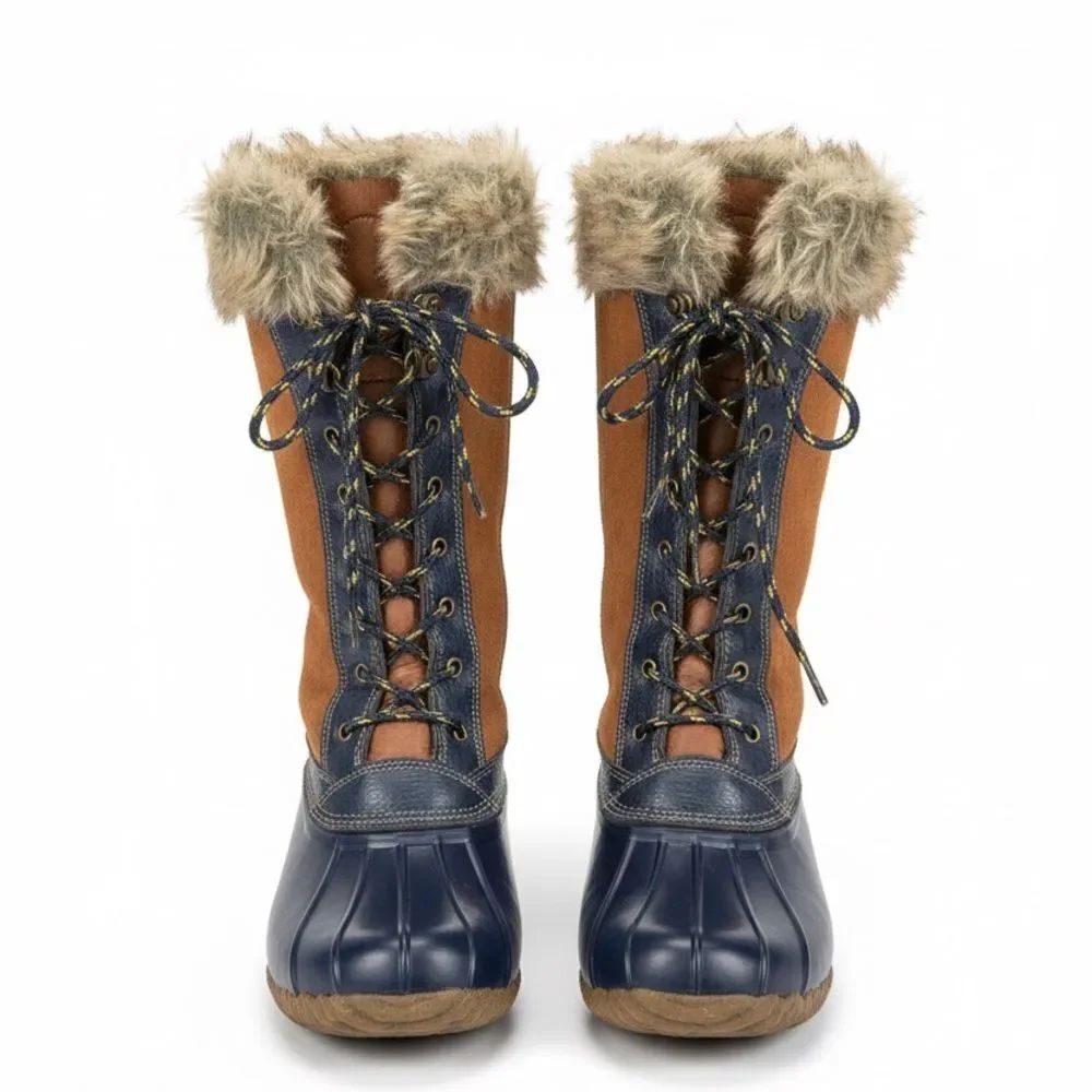 Sporto Navy and Tan Winter Boots with suede and faux fur